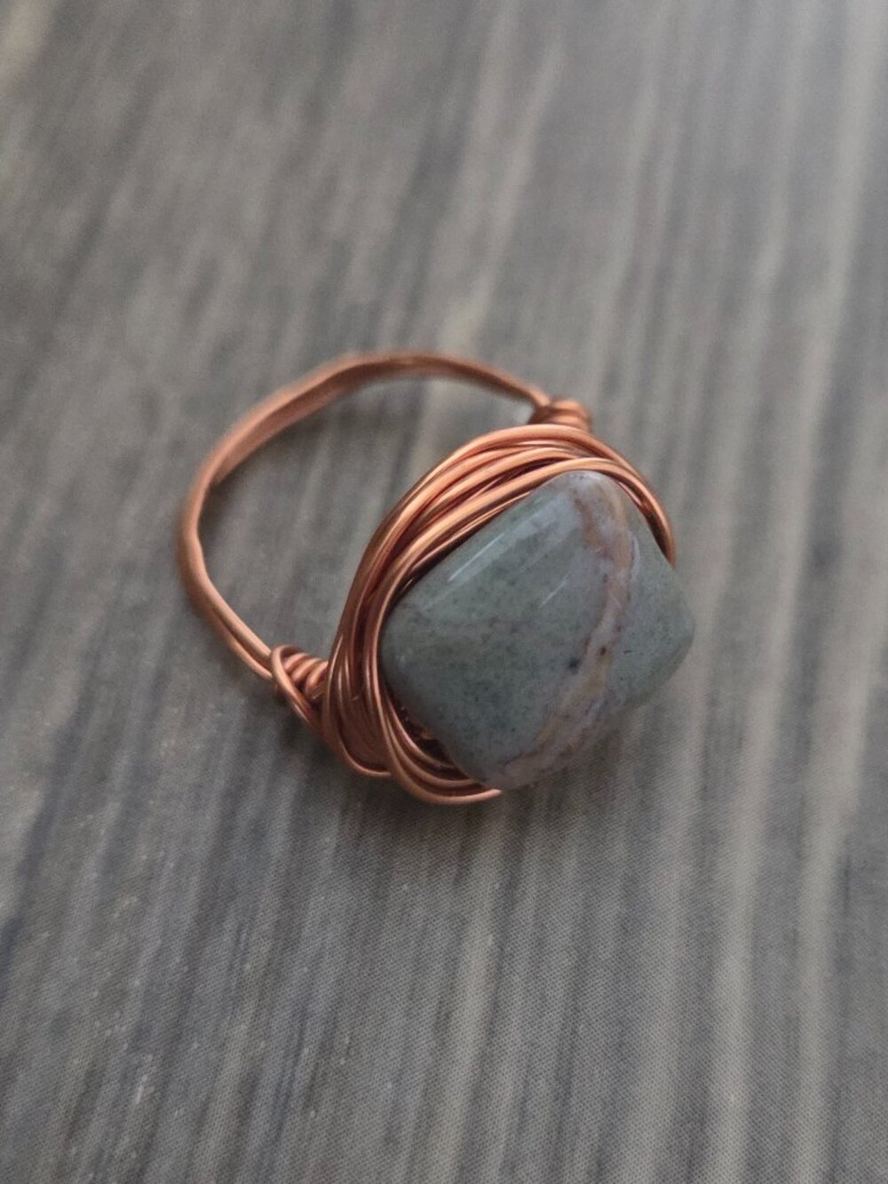 Handcrafted Copper Wire Ring with Green Stone